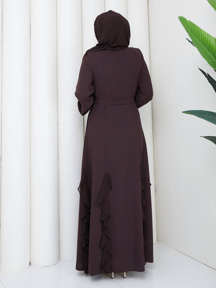 Acı Kahve ferace ve şal takım Ela model
