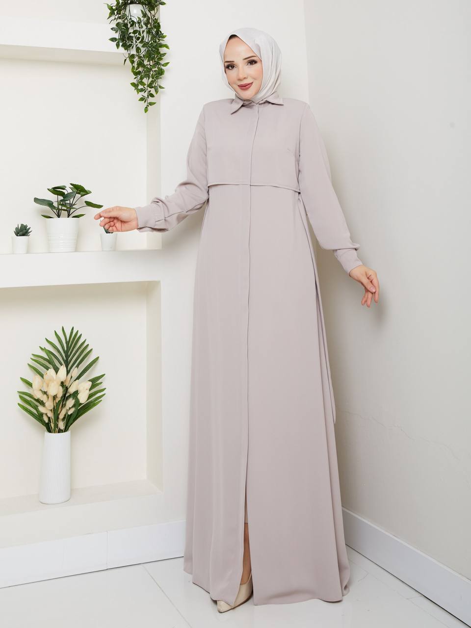 Bej Medine ipeği pelerinli ferace 147 cm