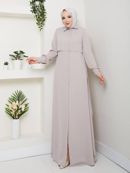 Bej Medine ipeği pelerinli ferace 147 cm
