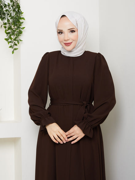 Kahverengi Papatya Medine ipeği ferace – Gigi Tesettür