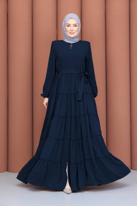 Lacivert Mevlana 5 kat büzgülü ferace – Gigi Tesettür