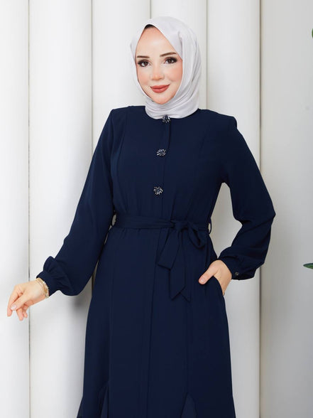 Ela model lacivert yazlık ferace – tüylenmez, kırışmaz