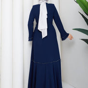 Lacivert inci işlemeli ferace 147 cm boy