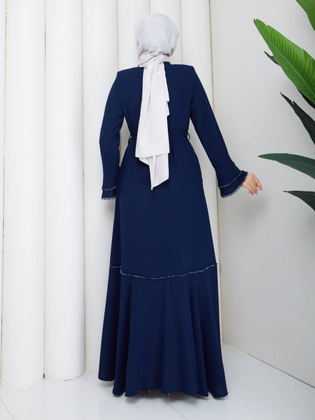 Lacivert inci işlemeli ferace 147 cm boy