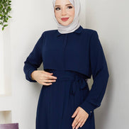 Lacivert Medine ipeği pelerinli ferace 147 cm