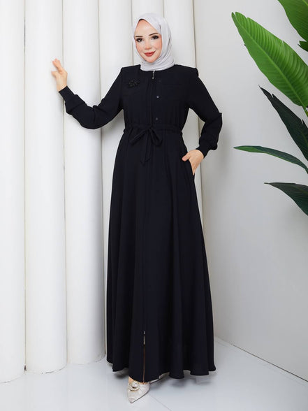 Siyah kırışmaz tesettür ferace 143 cm