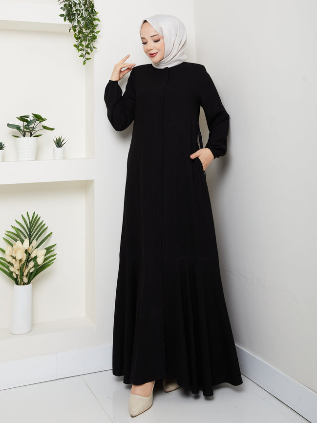 Siyah Medine ipeği ferace sade kesim – Gigi Tesettür
