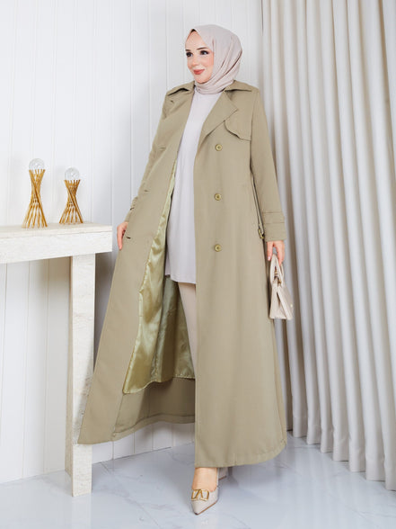 Çağla Yeşili kadın trençkot 138 cm boy