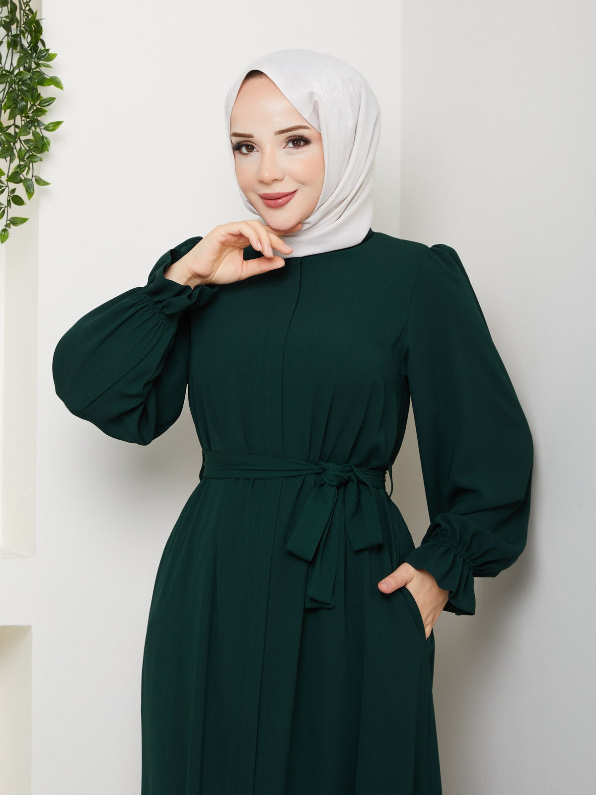 Yeşil günlük tesettür ferace Papatya model