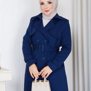 Lacivert kadın trençkot 138 cm boy